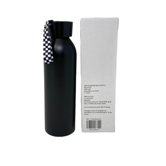 Vans Aluminum Water Bottle Skateboarding Black White Checkered VN0009M4NOA - Picture 2 of 4